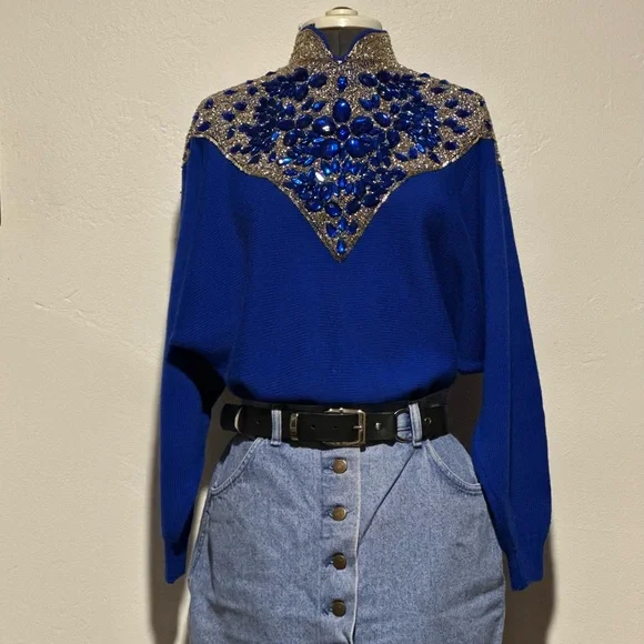 New With Tags Della-Knit 100% Wool Royal Blue Zip Up Sweater - Picture 1 of 8